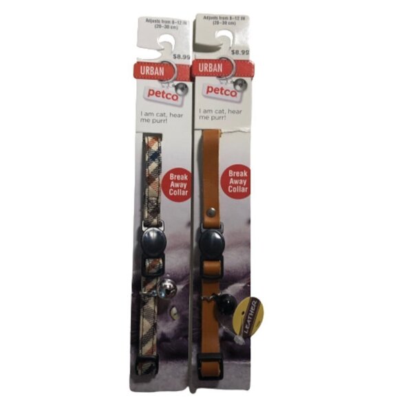 🛒 $9 2 pack of Cat Breakaway Collars Boy Plaid & Leather Adjusts to 8"-12" 2329 - Picture 1 of 3